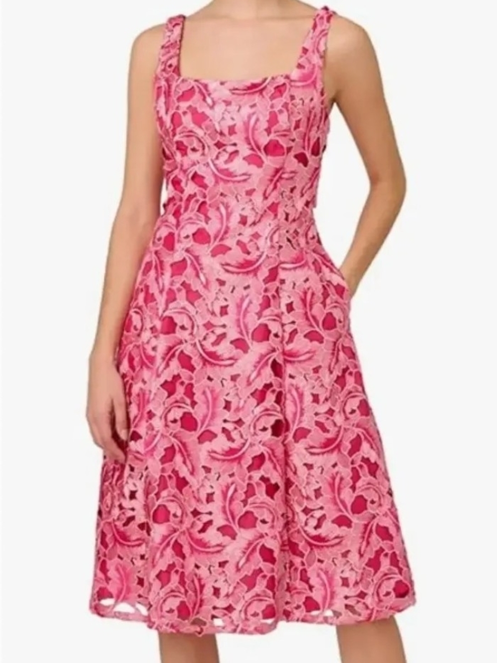 Adrianna Papell Pink Floral Lace Midi Dress Size 12 NWT